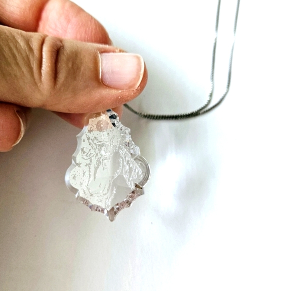 Etched Unicorn Crystal Pendant